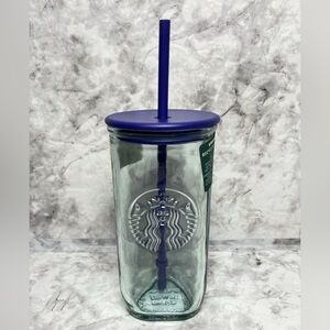 Starbucks 2025 Tumbler Recycled Triangle Glass Purple Lid 16oz Cold Cup NEW